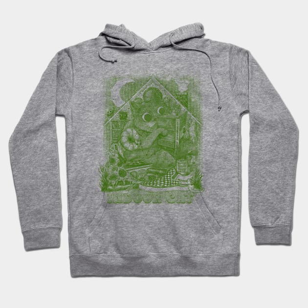 Indoor Cat Green Illustration Introvert Cartoon Hoodie by DIKittyPants